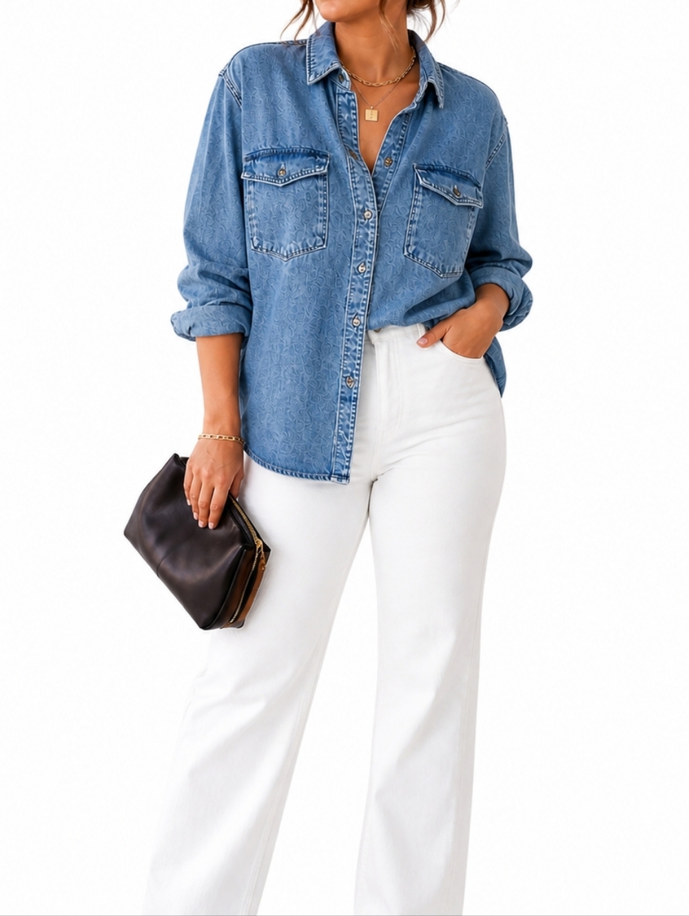 Good American Denim Shirt Size 5 Plus Size  Button Down Top Oversized Blouse
